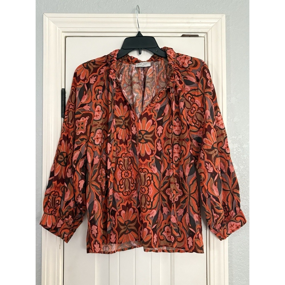 Dress Forum Rust Paisley Floral Tie Front Tropical Top Boho Peasant S‎